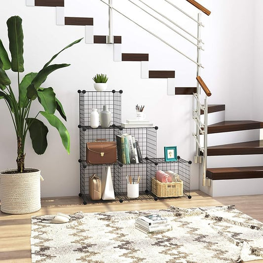 C&AHOME Wire Cube Storage, 6 - Cube Organizer Metal C Grids, Modular Shelves Units, Storage Bins Shelving, Closet Organizer, Ideal for Home, Office, Living Room, 36.6”L x 12.4”W x 36.6”H Black-NeatNest