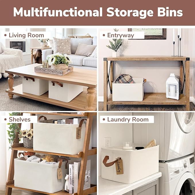 CHICVITA Closet Storage Bins Storage Baskets for Shelves, Baskets for Organizing, Closet Organizers and Storage, Cube Storage Bins, 16 ¾" L x 11" W x 9 ¾" H, Beige, 4-Pack