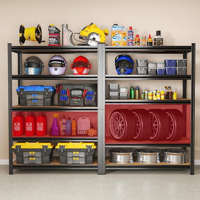 Garage Shelving Unit, 2550Lbs Heavy Duty 5-Tier Metal & Wood Adjustable Storage Rack, Black, 72”H x 35.4”W x 15.8”D, for Garage, Basement, Warehouse, Utility Storage-NeatNest