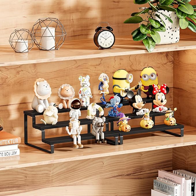 Giikin 3 Tier Spice Rack, Set of 2 Wooden Spice Rack for Countertop, Cabinet Organizer Shelf Kitchen Counter Storage Shelves Cupcake Stand Holder Display Stand, Black-NeatNest