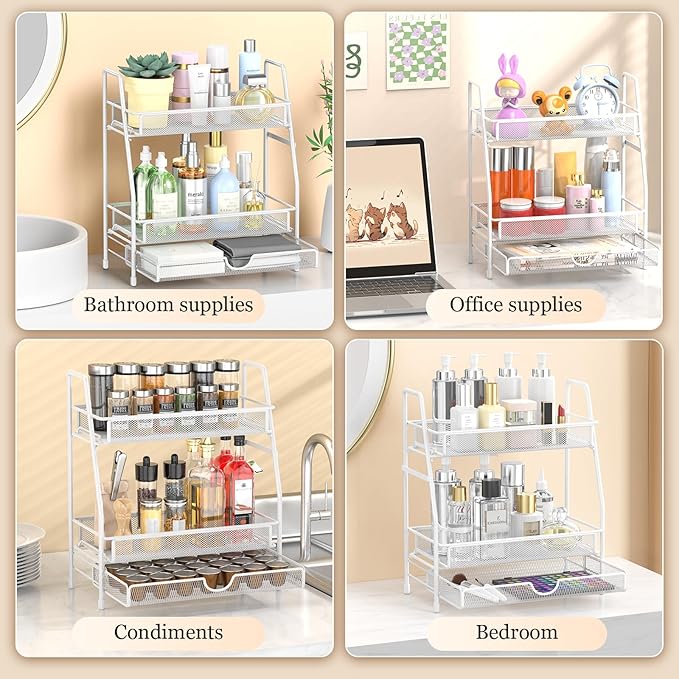 LEMIKKLE 2-Tier Bathroom Counter Organizer with Drawers, Multi-Purpose Makeup Organizer Countertop, Large Skincare Organizers, Exquisite Vanity Shelf-NeatNest