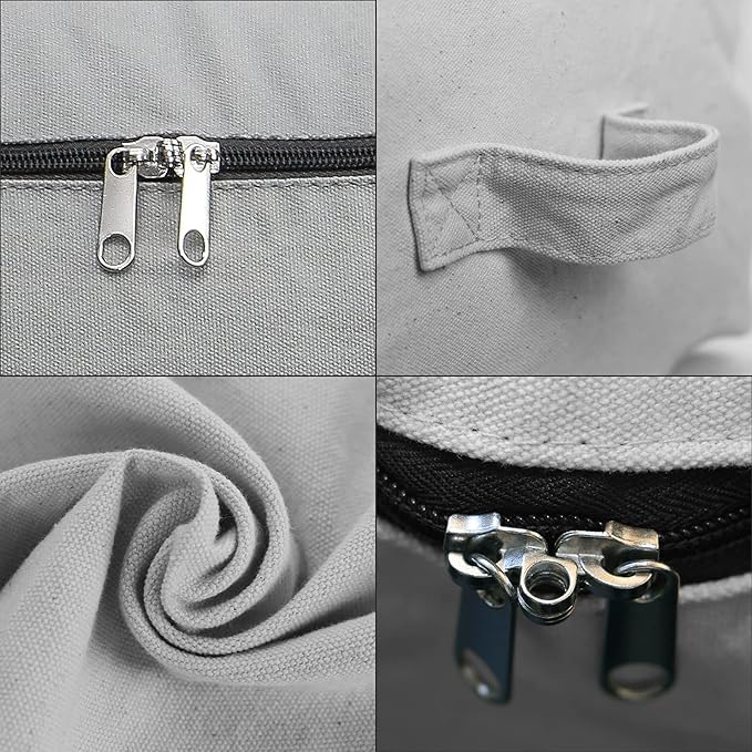 2PCS Durable Cotton Canvas, Soft Space Save Storage Bag Wardrobe Organizer with Handle & Zipper for Beddings, Comforters, Pillows, Blankets, Clothes, 25.6×18.5×8.7inch, Light Gray-NeatNest
