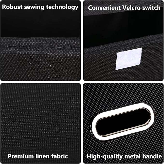 1-Pack Large Collapsible Storage Bins with Lids,Fabric Storage Cubes Organizer for Shelves,Closet,Nursery,Foldable Cube Storage Baskets with Handles,Home Boxes (14.9"x9.8",Black)