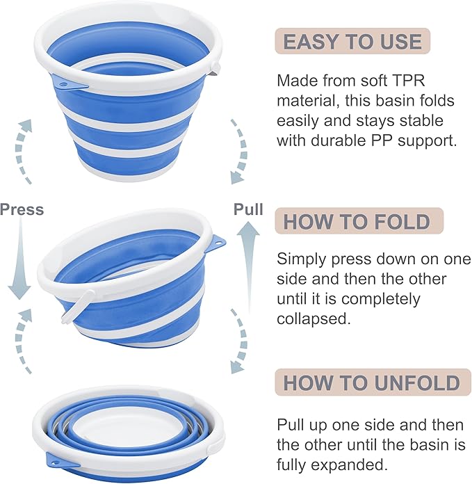 Goderewlid Collapsible Bucket 2.6 Gal/10L, BPA-Free - Space-Saving, Portable Foldable Water Pail for Versatile Use, Home, Outdoors, Car Wash, Camping, Fishing - Blue, Single Pack-NeatNest