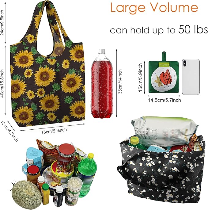 BeeGreen Reusable Grocery Bags 6 Pack, Heavy Duty Totes for Women, Foldable Grocery Bag Large Shopping Totes with Handles for Work, Travel, Gift, Store, Polyester Washable Reusable Tote Bag-NeatNest