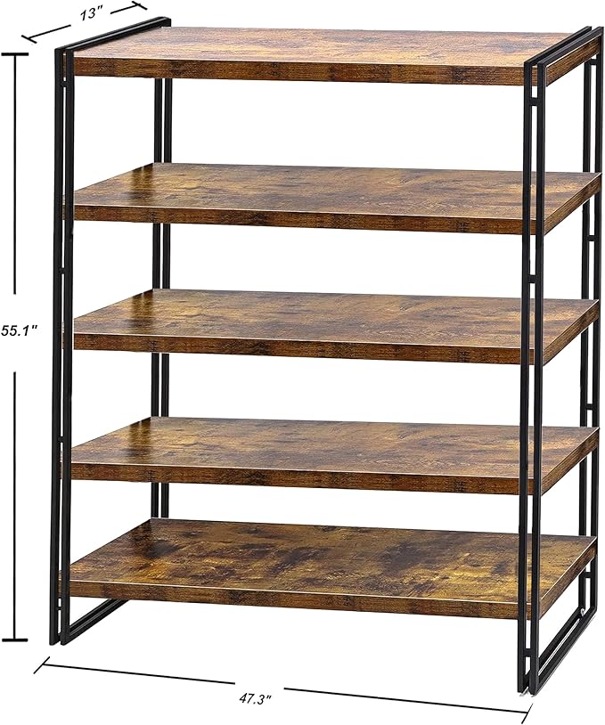 47" 5-Tier Bookshelf Rustic Wood and Metal Industrial Bookshelf for Home Office, Bedroom, Kitchen, Bathroom (Rustic Brown, 5-Tier)-NeatNest