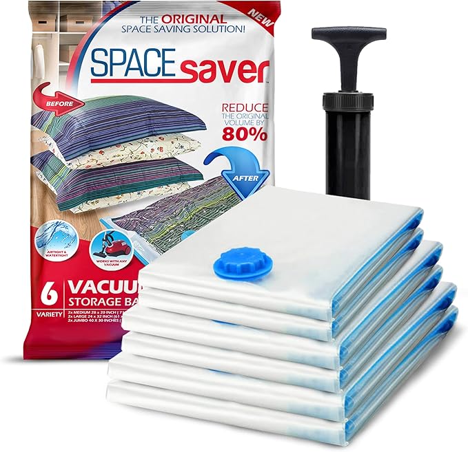 6 Pack Variety Vacuum Seal Bags for Clothing, Travel, Blankets & Comforters - Compression Bag with Hand Pump - Space Saver Vacuum Storage Bags for Bedding, Moving, Travel & Organization (2M, 2L&2XL)-NeatNest