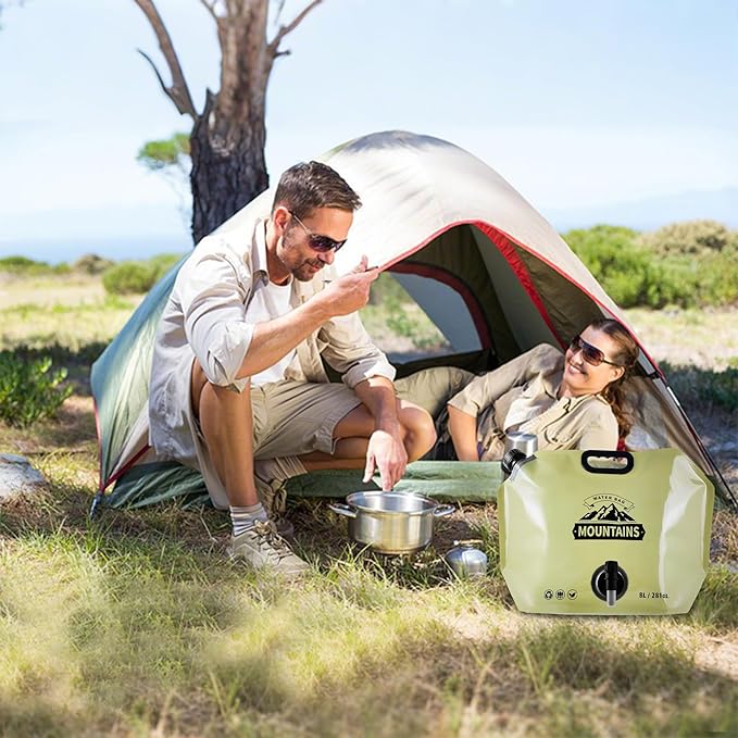 Collapsible 8L Water Storage Bag, BPA-Free Portable Folding Water Jug with Adjustable Faucet, Leakproof Emergency Water Bag for Camping, Hiking, Riding, Outdoor Sport (BEIGE, 4)-NeatNest