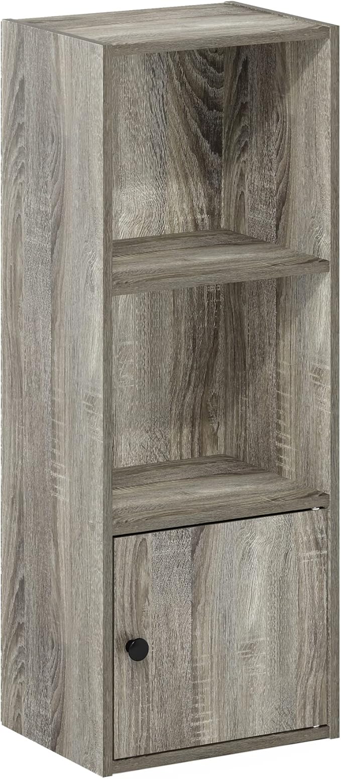 Furinno Luder Shelf Bookcase with 1 Door Storage Cabinet, French Oak-NeatNest