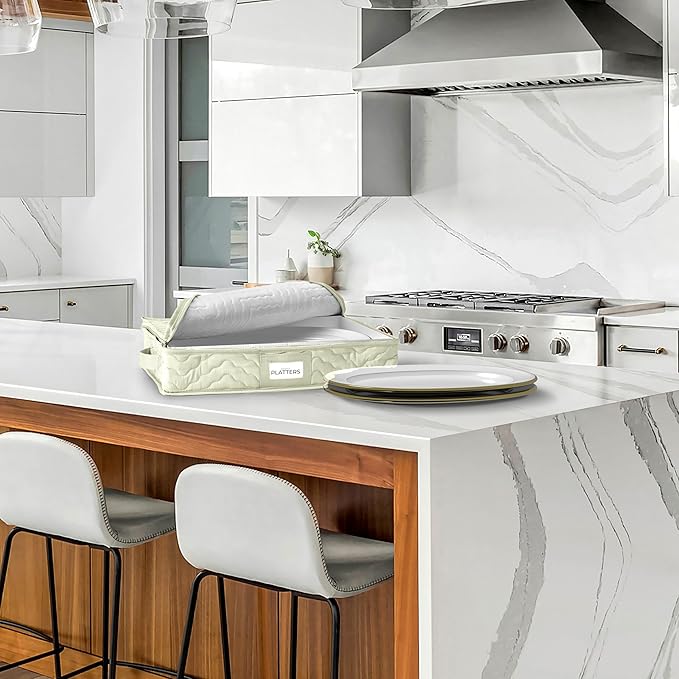 China Platter Storage Containers - Serving Platter Storage Containers - Christmas Platter Storage Rack & Platter Organizer Quilted Exterior, Handles & Felt Dividers Storage Platter for Packing Dishes-NeatNest