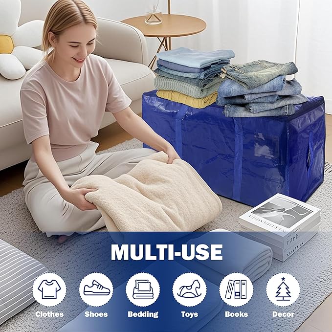 12 Pack Extra Heavy Duty Large Moving Bags with Strong Zipper & Carrying Handles, Sturdy Clothes Storage Bag Totes Bins, Packing Bags Moving Boxes College Moving Supplies, Dark Blue - 33 gal-NeatNest