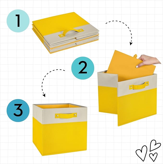 RiverRidge Kids storage bins 2 Pack Cube Storage Organizer with Handles - 10.5 Inch Two-Tone Polyester Canvas closet organizers and storage for Toys, Shoes & More - Fits Cabinets