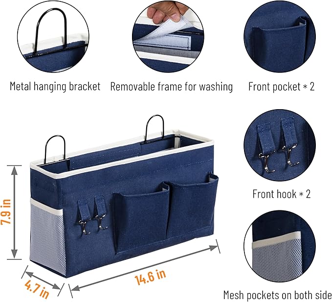2pcs Large Wall Hanging Storage Bag, Door Closet Linen Fabric Pockets Organizer, Waterproof Multi Functional for Living Room Bedroom Bathroom Kitchen Office RV Camper with Hooks Navy-NeatNest