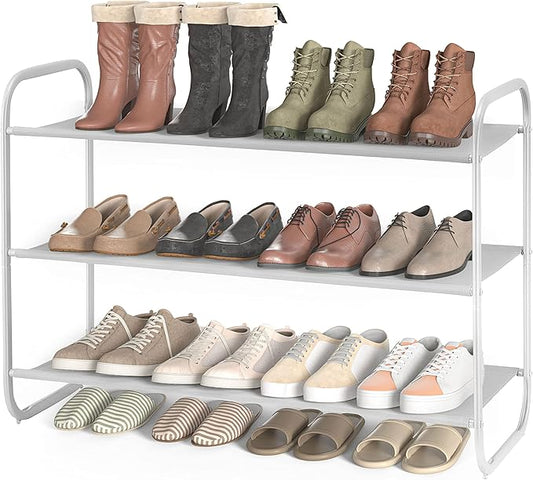 MAX Houser 3-Tier Shoe Rack, Fabric Shoe Shelf for Closet Bedroom Entryway (Light Gray)-NeatNest