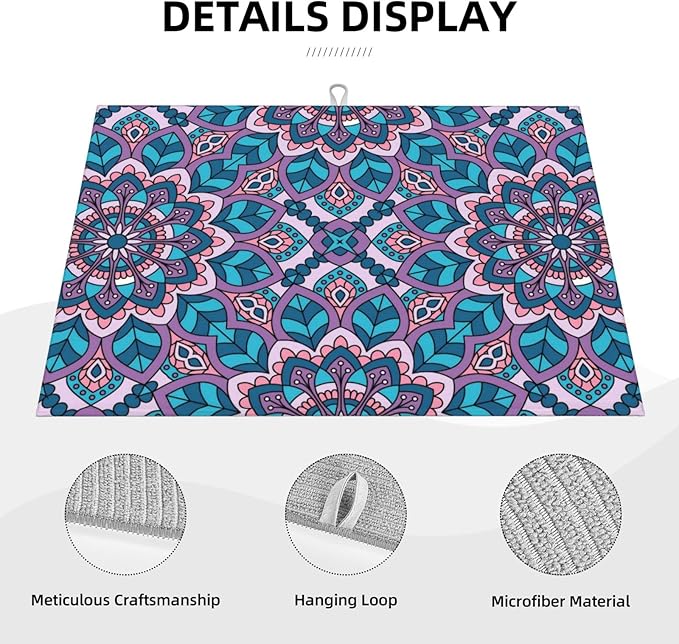 Boho Blue Purple Floral Pattern Dish Drying Mat 18x24 For Kitchen Counter Absorbent Microfiber Dishes Pad Dish Drainer Rack Mats Fast Dry Kitchen Accessories-NeatNest