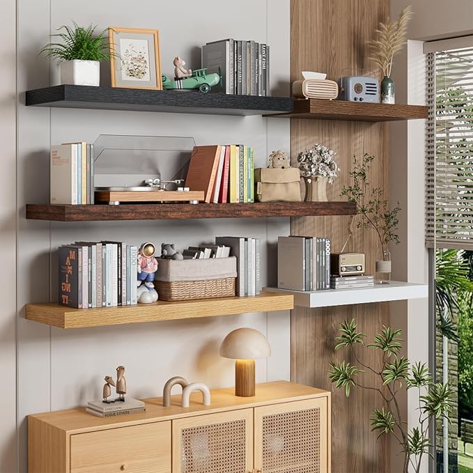 Heimlove 36 Inch Long Walnut Floating Shelf for Wall, 12" Deep Floating Shelves Wall Shelves for Bedroom Living Room Bedroom,Wall Mounted Shelves for Storage Book Decor, Set of 2-NeatNest
