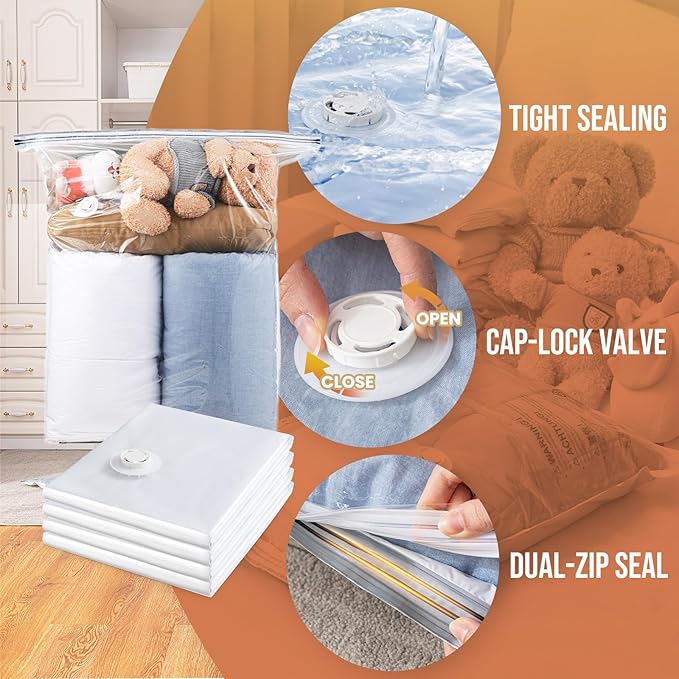 TAILI 12 Pack Vacuum Storage Bags, Jumbo Vacuum Seal Bags for Clothing (40x31 Inch), Space Saver for Bulky Comforter Blankets, Bedding, Pillows, Clothes, Saving More Closet Space-NeatNest