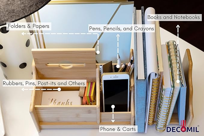 DECOMIL Bamboo Desk Organizer, Wood Desktop Shelf, Perfect Office Decor for Office Supplies Storage, Multifunction Desktop Organizer Shelf-NeatNest