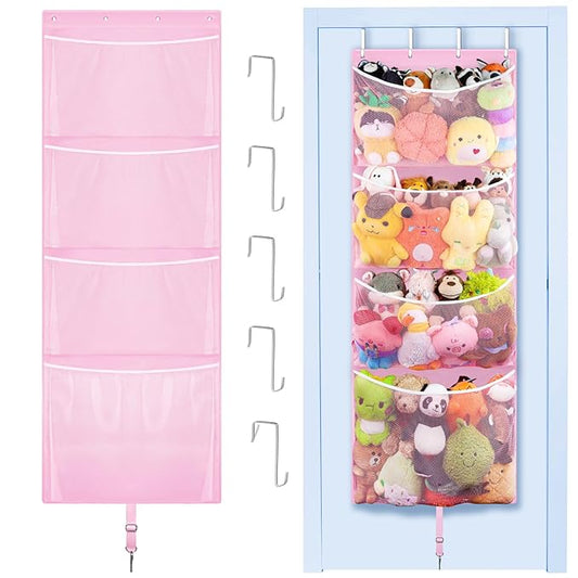 Hanging Stuffed Animal Storage, Over Door Large Plush Toy Organizer with Metal Hook, Baby Accessory Holder Idea for Nursery, Doll & Bear Mesh Hammock Bag for Girl Boy Kid Room-NeatNest
