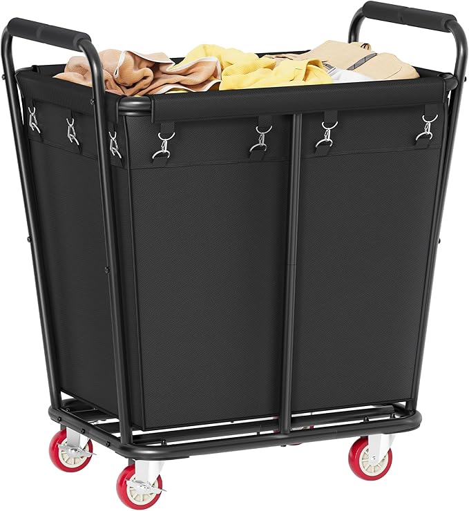 Hoctieon Large Laundry Cart with Wheels, 300L Heavy Duty Laundry Basket Organizer, Rolling Hamper Sorter for Clothes Storage, Industrial Dirty Clothes Hamper for Home & Hotel, Black-NeatNest