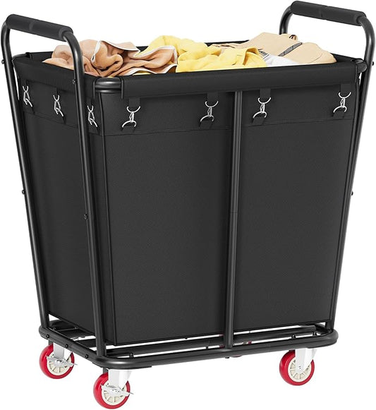 Hoctieon Large Laundry Cart with Wheels, 300L Heavy Duty Laundry Basket Organizer, Rolling Hamper Sorter for Clothes Storage, Industrial Dirty Clothes Hamper for Home & Hotel, Black-NeatNest