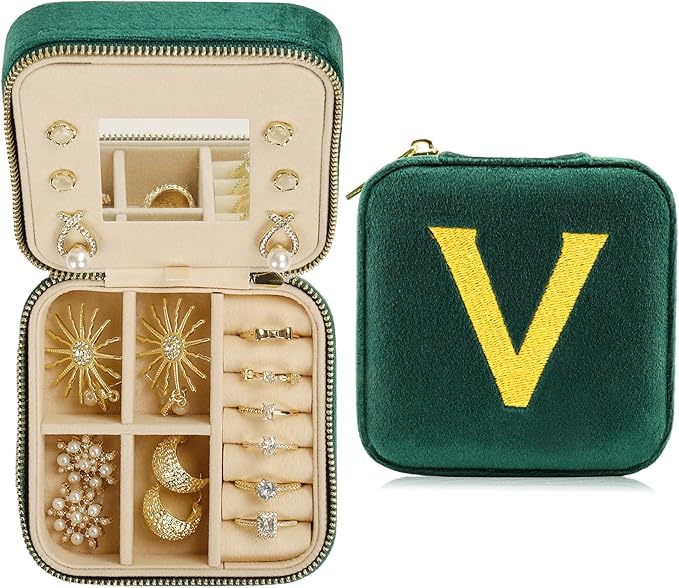 Jenria Mothers Day Gifts for Mon, Travel Jewelry Case for Women, Jewelry Organizer, Jewelry Box, Unique Gifts, Personalized Gifts for Her, Birthday Gifts for Mom, Teen Girl, Girlfriend, Green, V-NeatNest