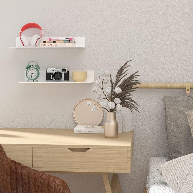 2 Pack White Acrylic Floating Shelves 17 Inches, Wall Hanging Bathroom Shelves, Wall Storage Shelf for Kitchen, Dining Room, Living Room, Bedroom, Bathroom, Retail, Supermarket-NeatNest