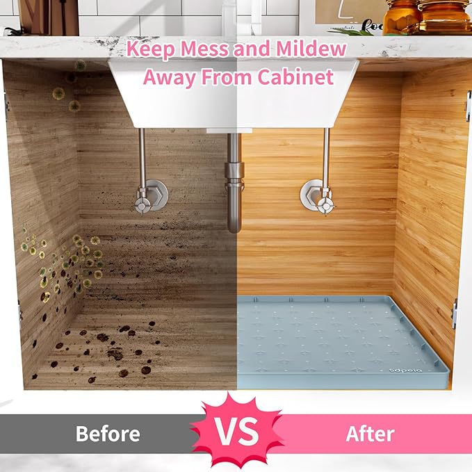 Sdpeia Under Sink Mat for [34" x 22"] Cabinet, Upgraded Silicone Waterproof Mat Kitchen Cabinet Liner Cabinet Protector Kitchen Organizers and Storage-NeatNest