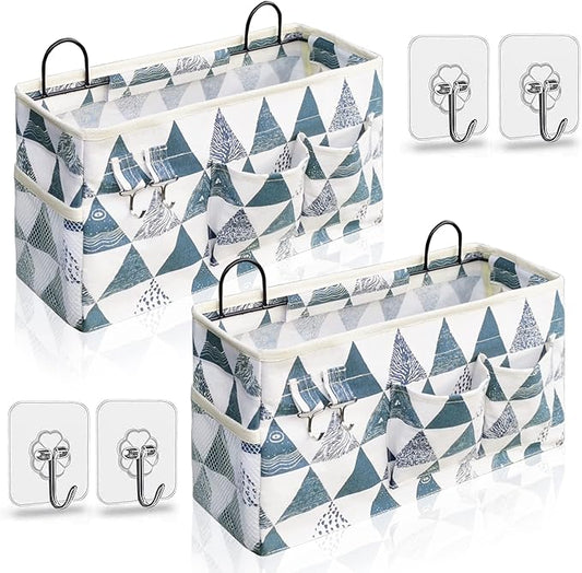 2pcs Large Wall Hanging Organizer Bag, Linen Fabric Door Hanging Storage Baskets with Pockets, Waterproof Bin for Kitchen, Bedroom, Office, RV Camper (Triangle)-NeatNest