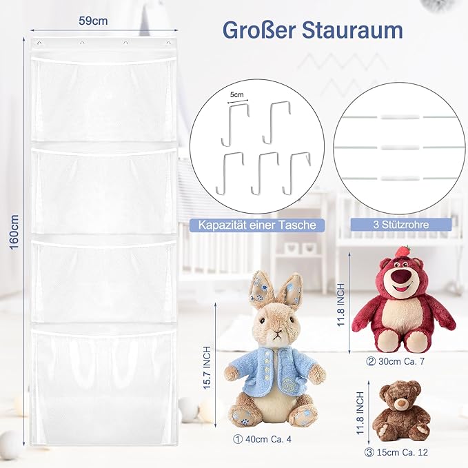 Hanging Stuffed Animal Storage, Over Door Large Plush Toy Organizer with Metal Hook, Baby Accessory Holder Idea for Nursery, Doll & Bear Mesh Hammock Bag for Girl Boy Kid Room-NeatNest