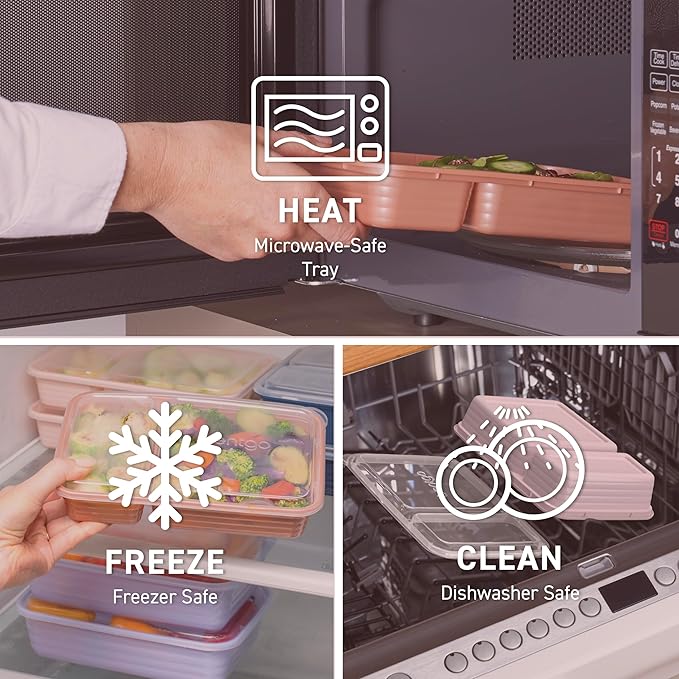 Bentgo 20-Piece Lightweight, Durable, Reusable BPA-Free 2-Compartment Containers - Microwave, Freezer, Dishwasher Safe - Rose Gold-NeatNest