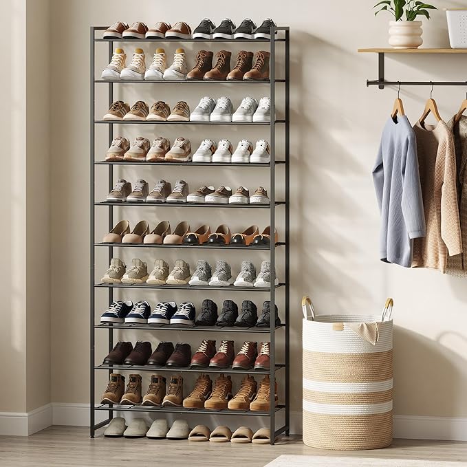 Shoe Rack, Metal Shoe Organizer, 10 Tier Garage Shoe Rack Max Holds 50 Pairs,Shoe Storage Shelf for Closet,Entryway, Black-NeatNest