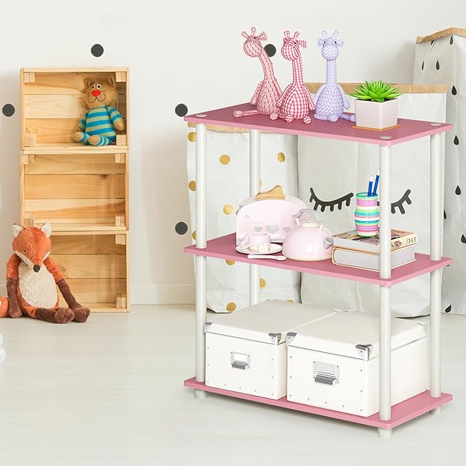 Furinno Turn-N-Tube 3-Tier Compact Multipurpose Shelf Display Rack, Pink/White-NeatNest
