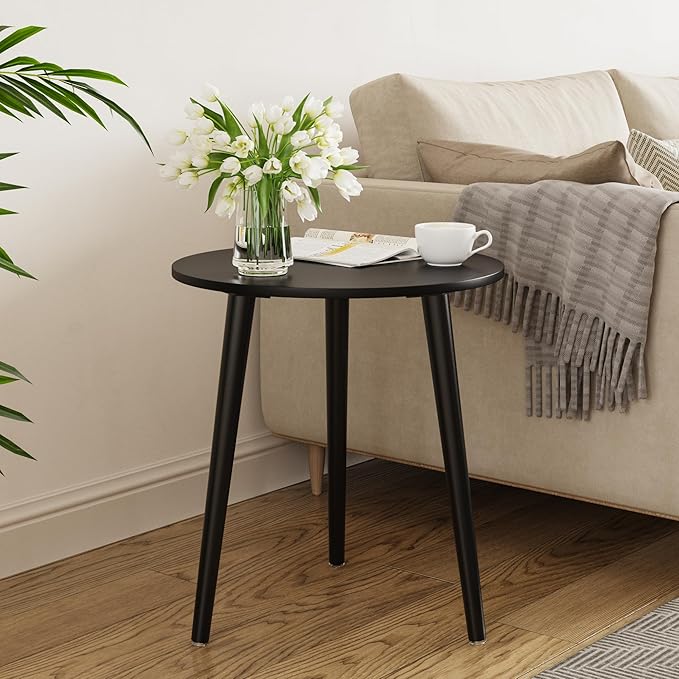 Apicizon Black Round Side Table, Black End Table Bedside Table Nursery with Wood Legs, Nightstand for Living Room, Bedroom, 16.5 x 20.5 Inches-NeatNest