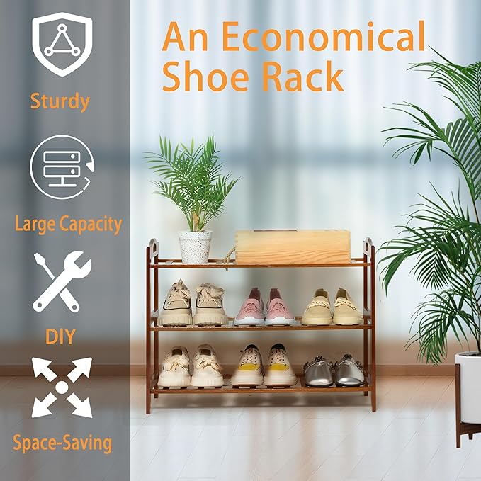 3 Tier Bamboo Shoe Rack, Shoe Shelf Shoes Rack Shoe Organizer for Closet, Entryway, Bedroom, Living Room, Front Door, Studio, Bathroom-NeatNest