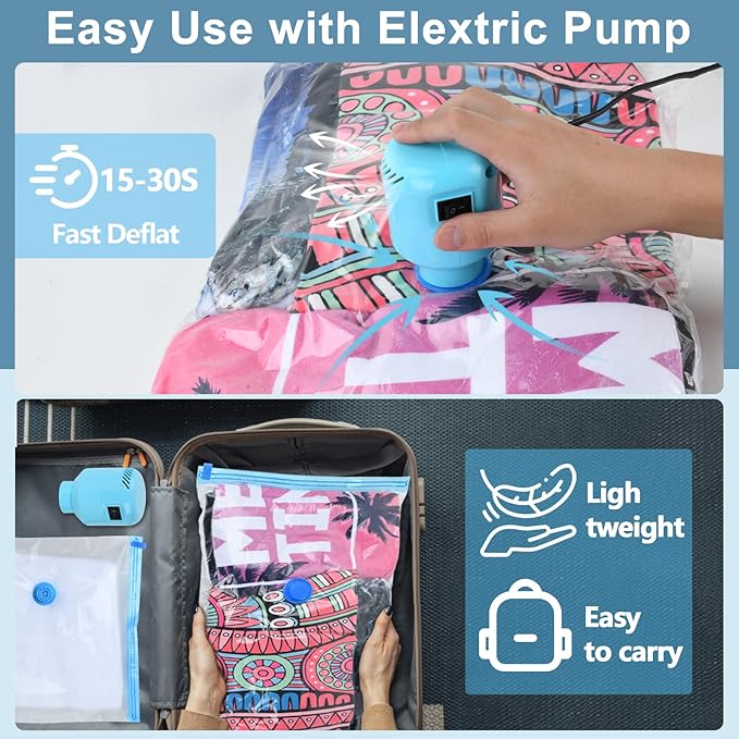 Large Vacuum Storage Bags with Electric Pump 10 Pack (5 Jumbo/5 Large) Vacuum Seal Bags for Clothing Compression Space Saver for Comforters,Blankets - Travel Essentials-NeatNest