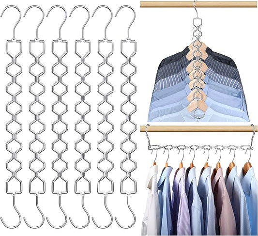 6 Pack Space Saving Hangers for Clothes, Heavy Duty 30Lbs Capacity Magic Collapsible Clothes Space Saver Metal Hanger Organizer with 360° Swivel Hook, Closet Organizers Storage Dorm Essentials Silver-NeatNest