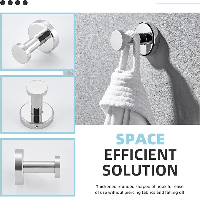 Angle Simple Single Bath Towel Hook, SUS304 Stainless Steel Round Coat Hook Wall Mounted, Robe Hanger for Kitchen Bathroom Polished Chrome