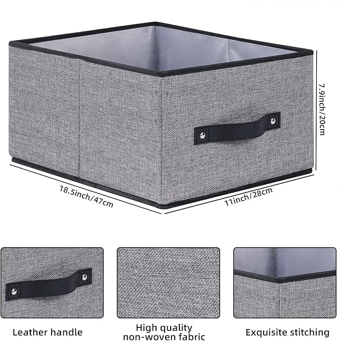 Foldable Storage Box, 6 Pack Organizer Bins with Handles, Fabric Cubes for Wardrobe, Closet Containers Baskets for Organizing, 18.5 × 11 × 7.9 inch, Gray-NeatNest