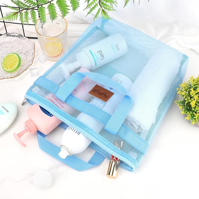 Shower Caddy Portable, Mesh Shower Caddy Tote Bag Quick Dry Hanging Toiletry and Bath Organizer for College Dorm, Gym, Beach, Travel or Camping with Zipper (A-Skyblue)-NeatNest