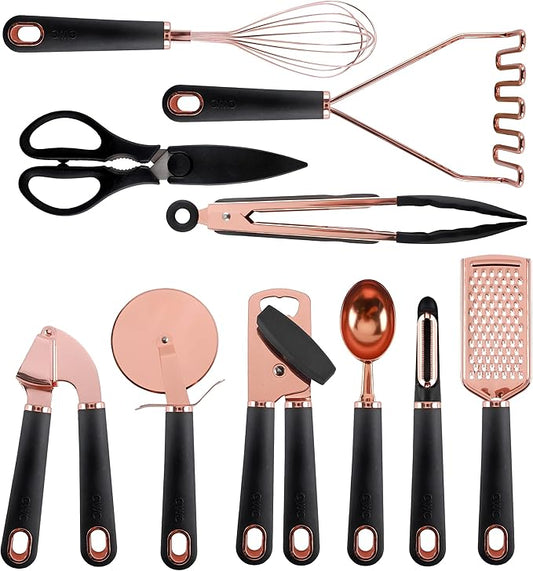 COOK WITH COLOR Kitchen Gadget Set Copper Plated Stainless Steel Utensils with Soft Touch Handles, Copper Black, 10 Pieces-NeatNest