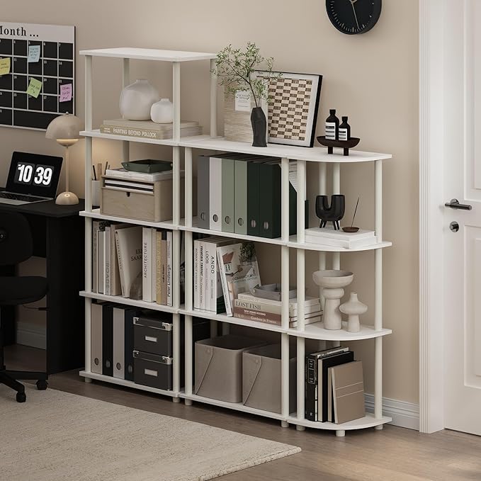 Furinno Turn-N-Tube 5-Tier Multipurpose Shelf Display Rack, White/White-NeatNest
