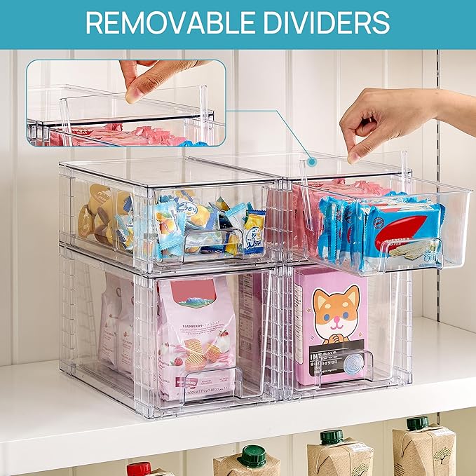 Vtopmart 6 Pack Clear Stackable Storage Drawers,Easy to Assemble Bathroom Organizers and Storage with handles,Plastic Drawers for Kitchen Pantry,Cabinet,Under Sink Organization-NeatNest