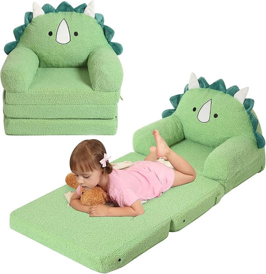 Foldable Kids Sofa, Triceratops Toddler Couch With Tri Folding Foam Cushions, Comfy Couch for Ages 18 Months and Up-NeatNest
