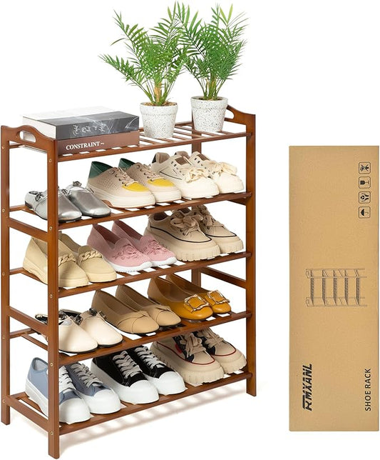 5 Tier Bamboo Shoe Rack, Free Standing Shoes Rack Shoe Shelf Shoe Organizer for Closet, Entryway, Bedroom, Living Room, Front Door, Studio, Bathroom-NeatNest