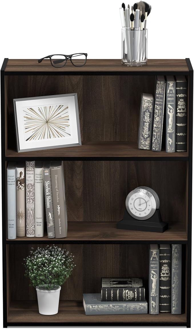 Furinno Pasir 3-Tier Open Shelf Bookcase, Columbia Walnut