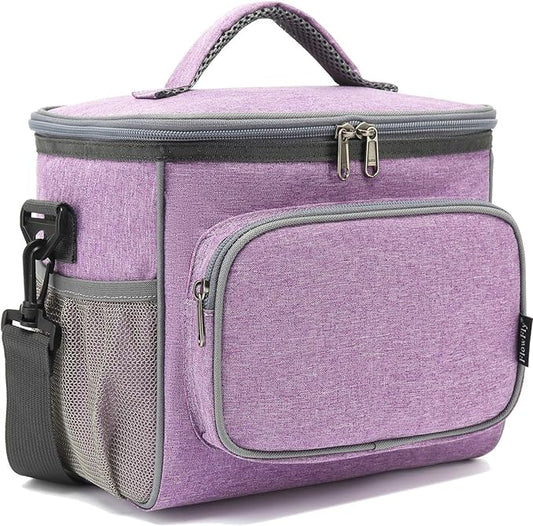 FlowFly Insulated Reusable Lunch Bag Adult Large Lunch Box for Women and Men with Adjustable Shoulder Strap,Front Zipper Pocket and Dual Large Mesh Side Pockets,Purple-NeatNest