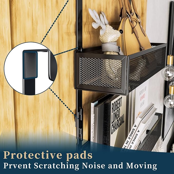 Consumest Over The Door Hooks Organizer - Extra Long Door Hanger with 9 Coat Hooks & 2 Mesh Basket, Back Storage Organizer Hanging Towels for Bathroom, Bedroom, Black (for 1.76 in Doors)