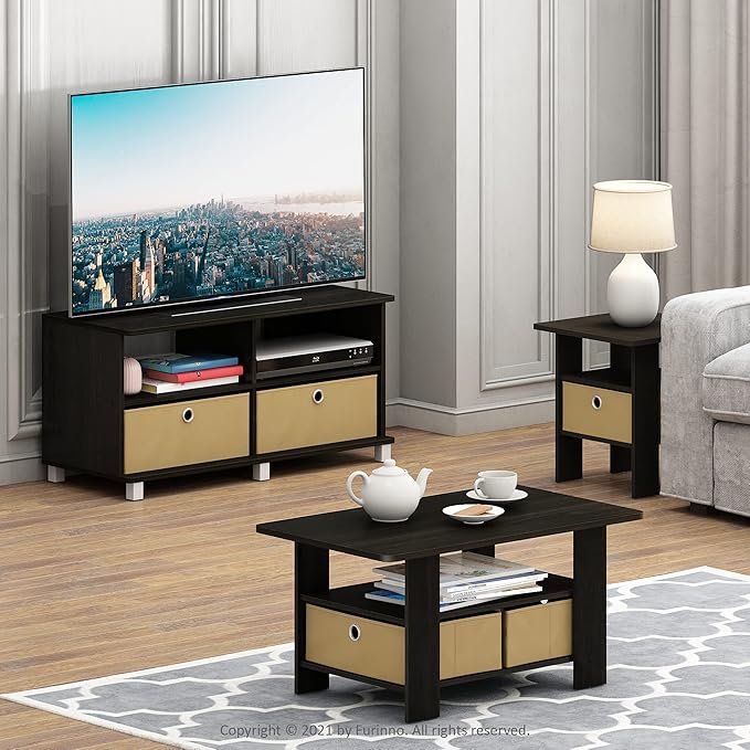 Furinno Andrey Coffee Table with Bin Drawer, Dark Espresso/Brown-NeatNest