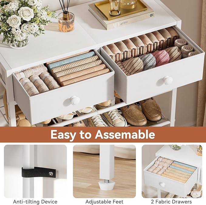 Shoe Rack for Entryway, 5 Tier Shoe Organizer with 2 Non-Woven Drawers, Metal Storage Shoe Shelf for 16-20 Pairs of Shoes, with Wooden Top and Steel Frame, Shoe Stand for Closet Greige-NeatNest